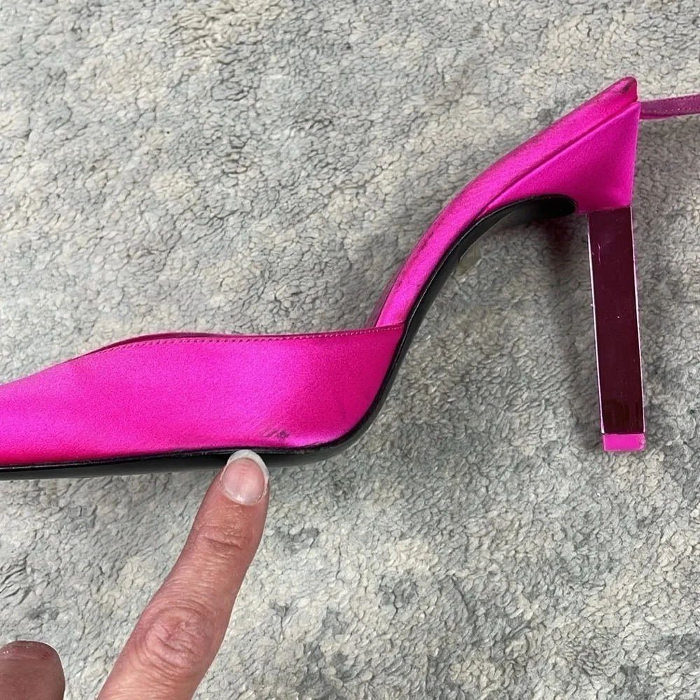 New The Attico Perine Satin Pumps Pointed Toe Fuchsia Pink Sz 36.5